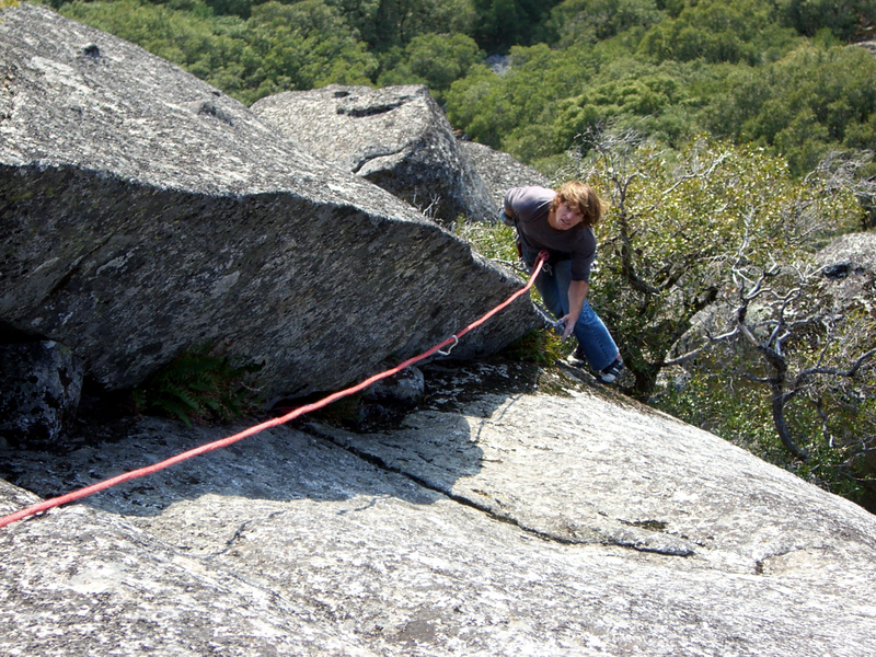 Mike entering the steep crux corner on Sharp Shooter (Pitch 4)