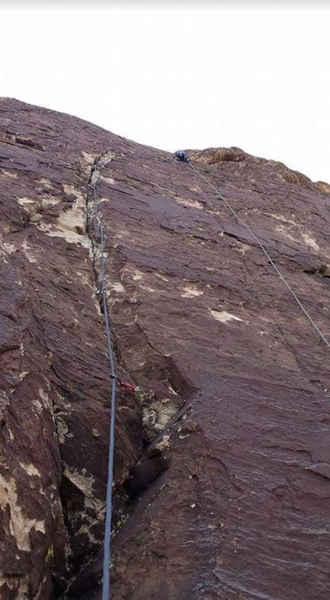 Leading crux pitch of a route put up by good friend in honor of brother.