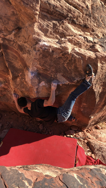 Working the crux section of the traverse