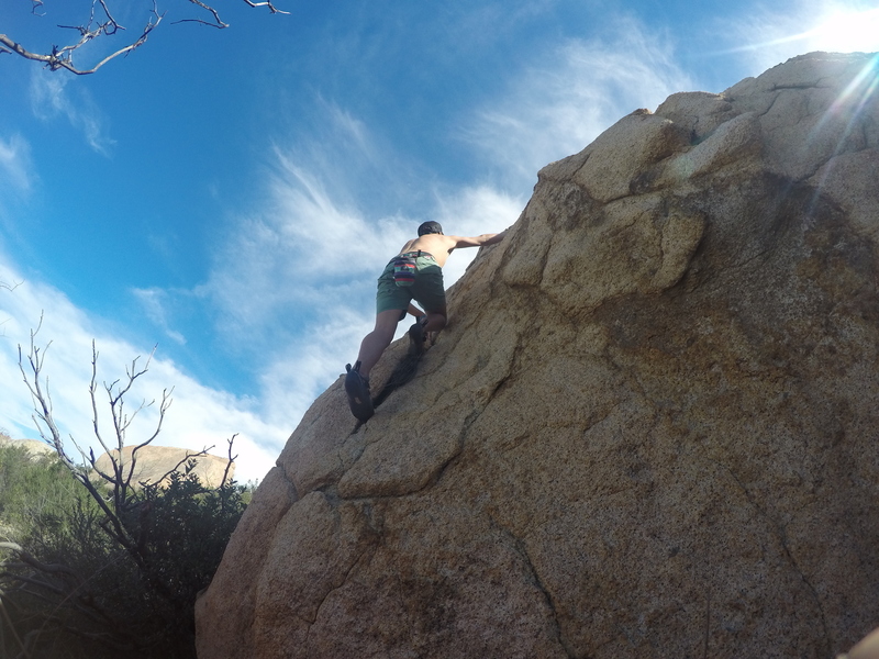 Going left, slightly easier than right side but the boulder is fun all around