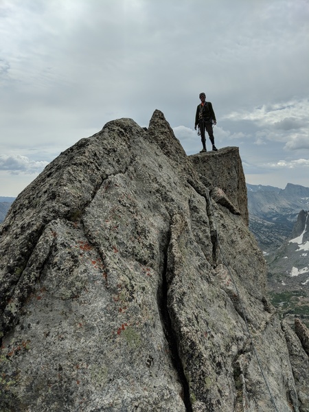 Easy 4th/5th class simul climbing near the top of the east ridge. July 2018