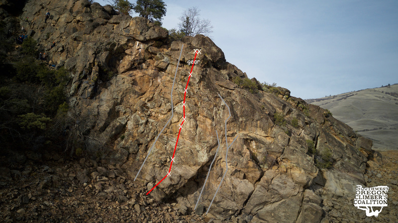 Topo of Beyond the Siskiyou Sky in relation to other climbs on the Aqua Wall