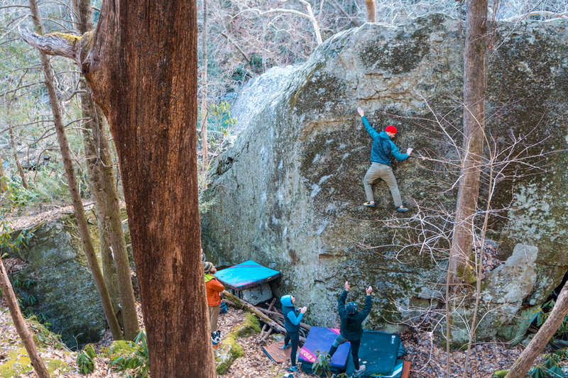 Climber Mitch Gardner putting on his Big Boy pants for the send of this awesome V1