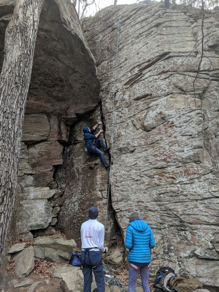 Arthur top roping trad crack shortly after a fun lead!