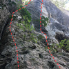 The void to the left in the photo is Sendero Luminoso and the face route to the right is El Che