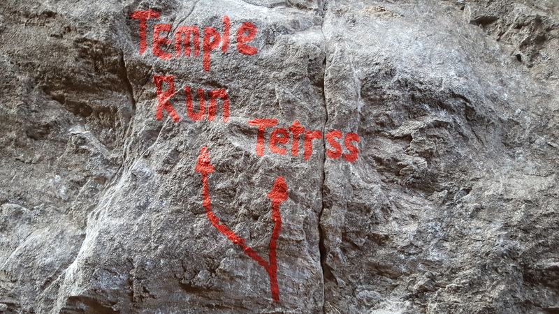Climb straight up the line that parallel Temple Run.
