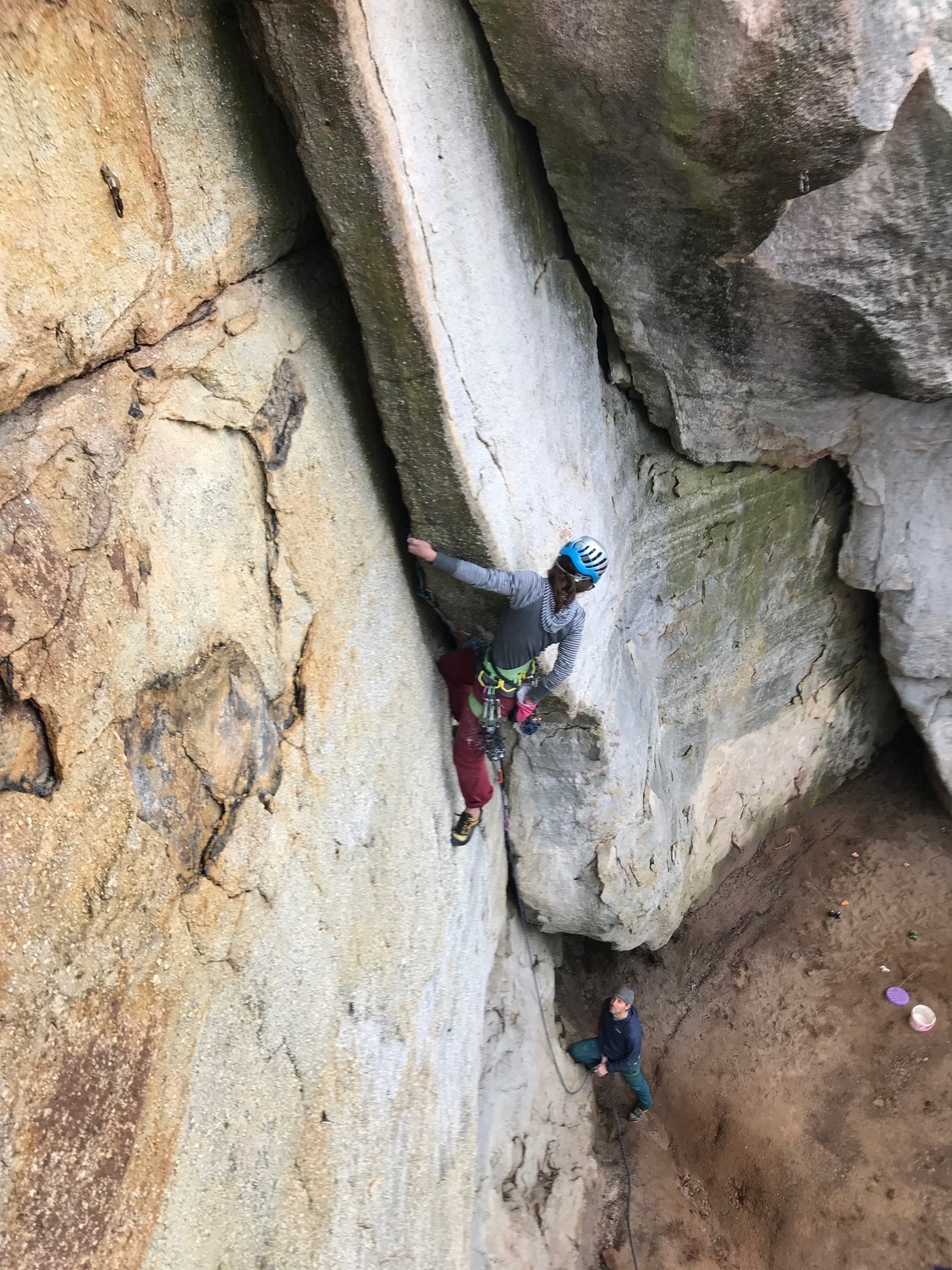 Marcela Brock just past the crux on Sandburger (photo Justin