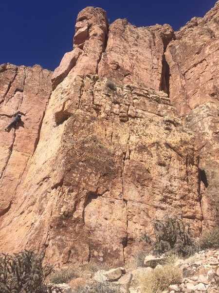 Nasty, just like Mr. Simmons. Only climb fully on the face, start on right of the base.