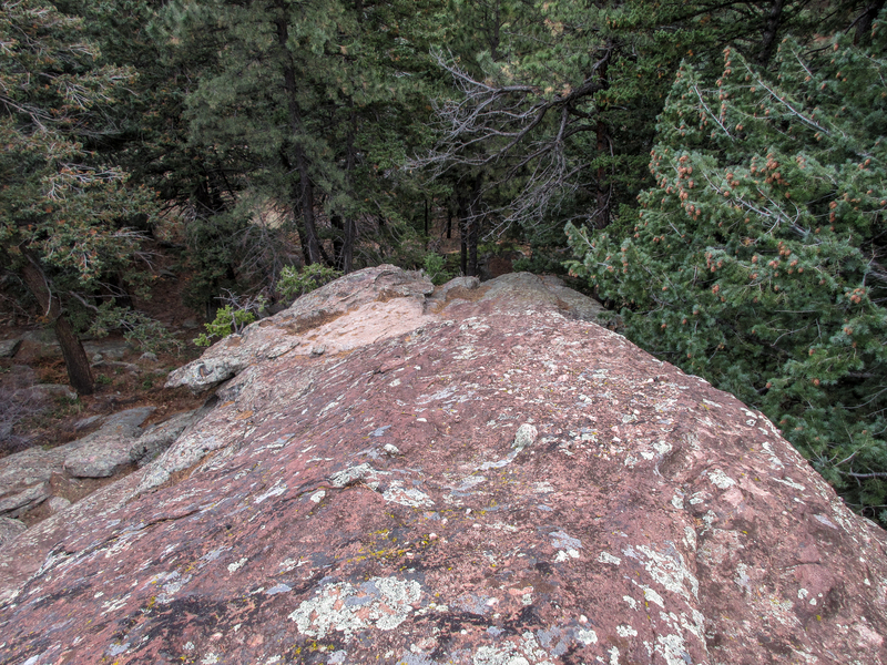 Looking back down the start of the Third Flatironette. Not a lot of big holds, mostly small feet and some pebbles and divots. The rest of the climb is easier.