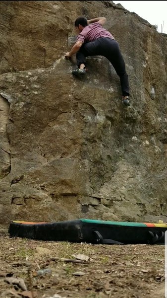 Working the gaston move to the lip. I have my right hand on the good gaston and my left hand on the good crimp.