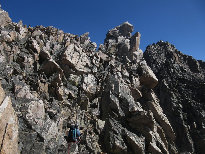 Charlotte leading the way traversing from West Granite Peak to Granite Peak.