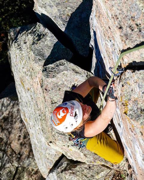 Isabelle Kraus on the final finger crack of La Proa.
<br>
<br>
Photo by Mauricio Herrera Cuadra.