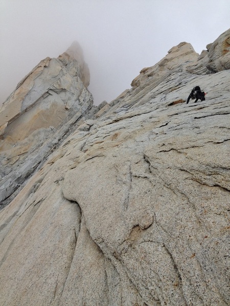 Peter Pribik in the central slabs, headed up into the clouds