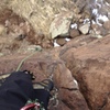 Looking down from below the crux.