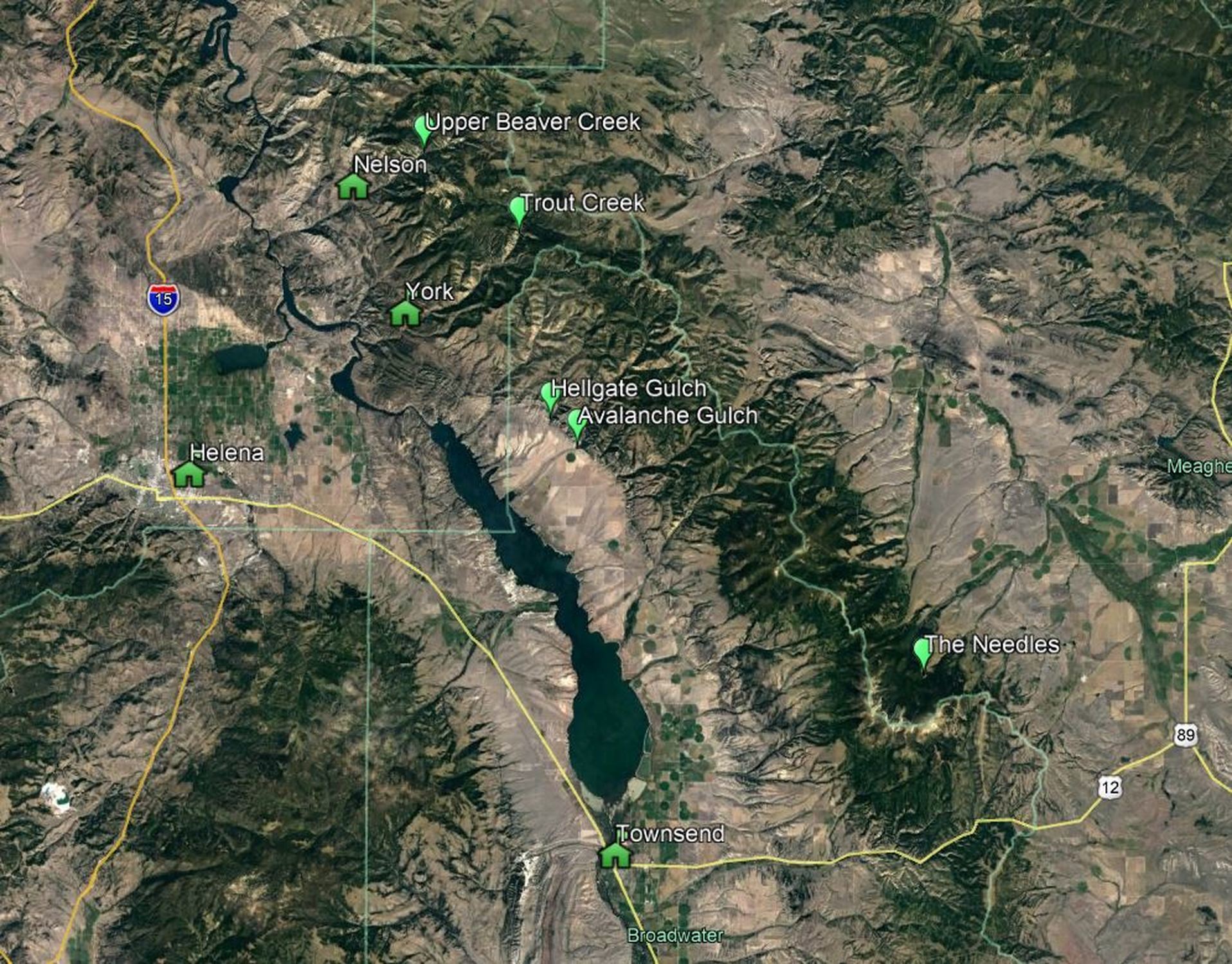 Overview of climbing areas in the Big Belt Mountains