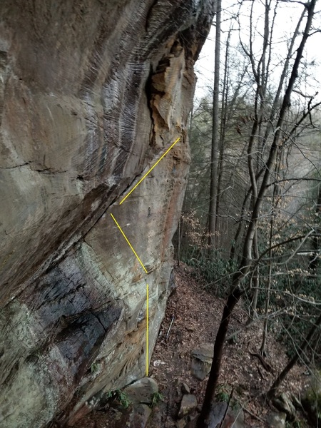 The approximate line of the lower section of Barn Dance shown in yellow.