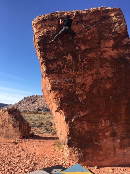 Cruising up perfect poser in March 2019. Quite the high boulder