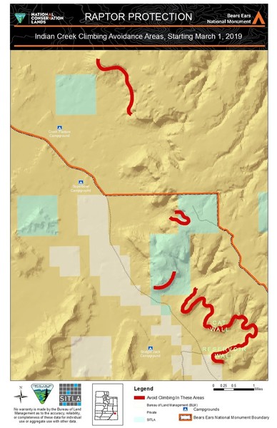 Raptor Avoidance Map (low resolution) for Indian Creek from Jason Byrd, Outdoor Recreation Planner BLM.