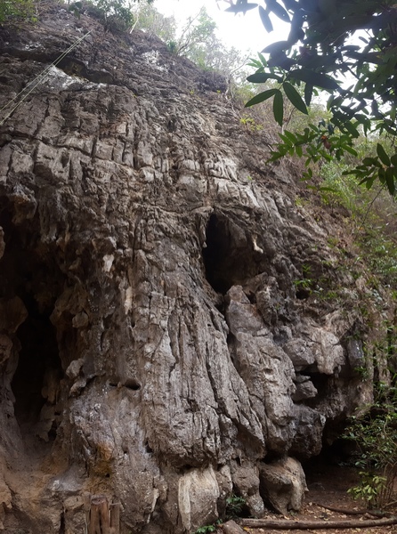 Silvester climbs up the Arete in the center of the photo and continues on enjoyable moves to the top of the wall.