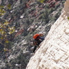 Fellow climber going up Johnny Vegas