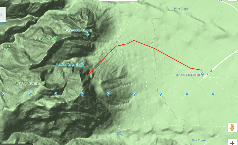 This is the trail we took from the Oak Creek Trailhead. We used Gaia GPS Maps and it was very useful navigating back at night.