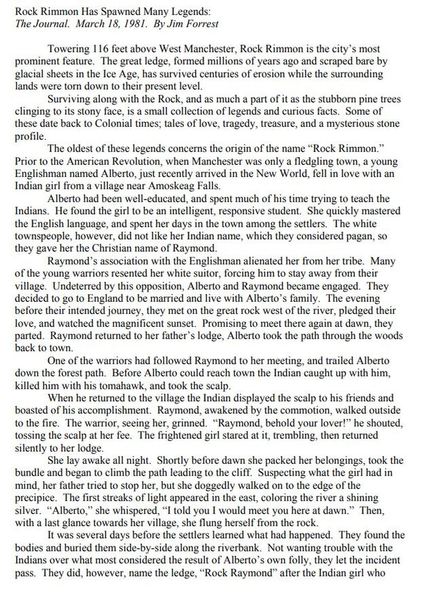 The legend of Rock Rimmon (part 1) from https://www.manchesternh.gov/Portals/2/Departments/parks_and_rec/12_0213%20Rock%20Rimmon.pdf