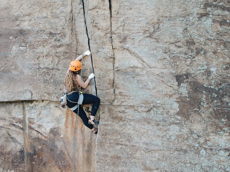 Top roping cake walk to get the sequence set. Moving past the small roof move into a longer finger crack.