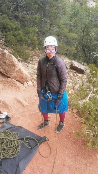 She is ready for sending temps and putting in some serious projecting work. You can see her around these cliffs being shot into the air like a rocket but never letting go of the brake strand. She is... the ultimate belayer.