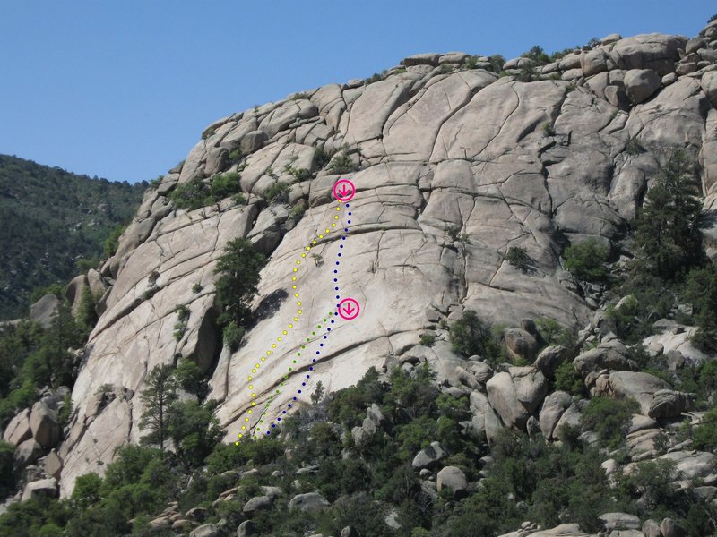 Approximate locations of Banzai (yellow); Flake Thing (green), and Hang Ten (blue)
<br>
*copy of Roman D photo from this site