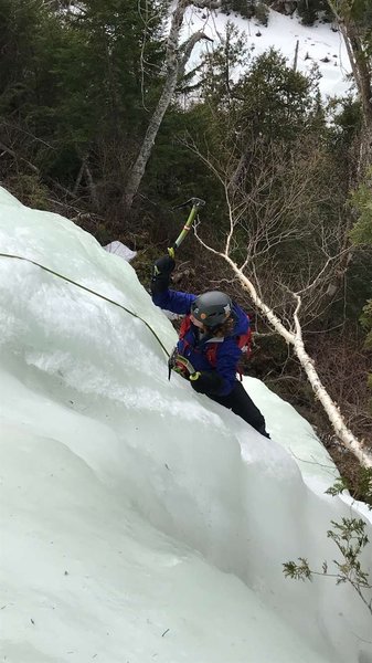 Hannah topping out pitch one (not pictured: she's wearing two left boots!)