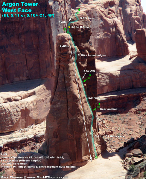 Argon Tower W Face Route seen from atop the 3 Gossips.