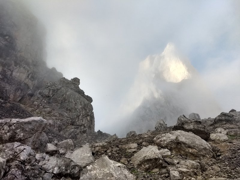 The Naranjo looming through the fog and rain. June 2018