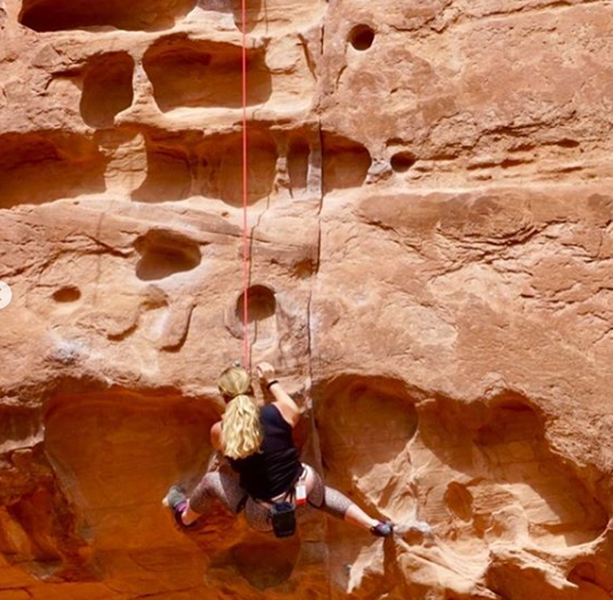 Amy working the crux