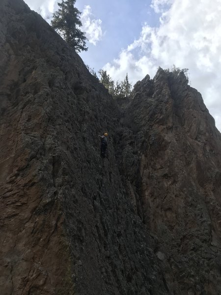 Brianna on her way up Garden Wall, first time climbing