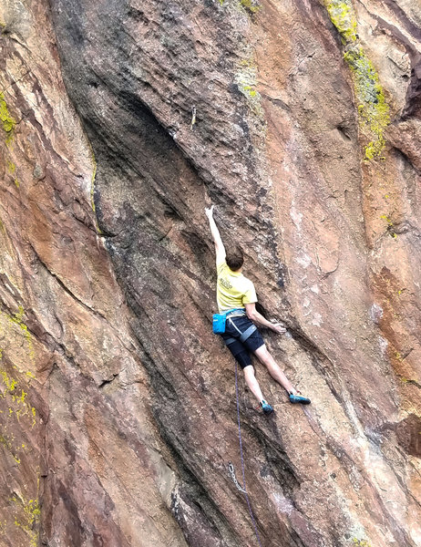 Scott Johnson cruising into the upper crux.