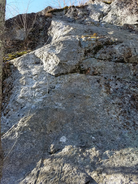 Crux is getting over the bulge. Tiny handholds above, rock is nice and grippy!