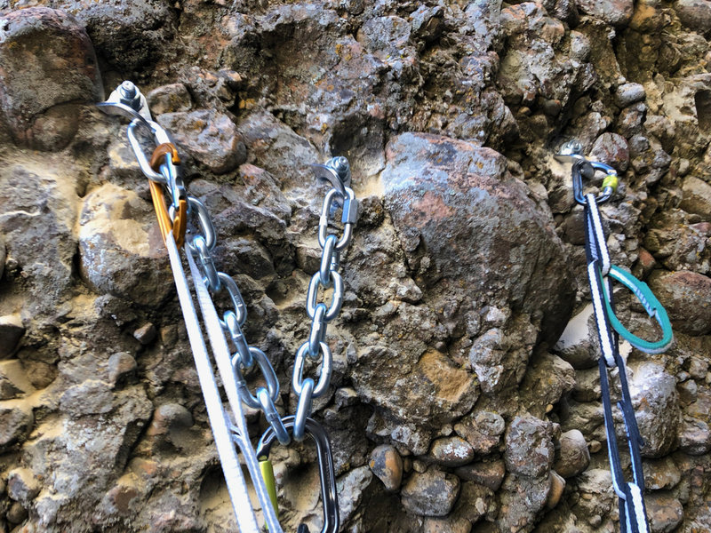 This is the new third rappel anchor station. It was placed on 4/18/19. This picture looks west, Heart Rock is behind the photographer.