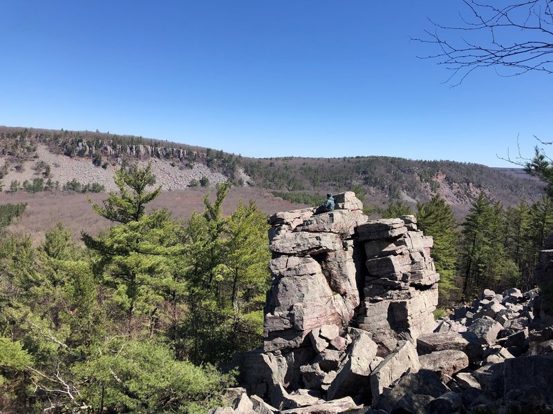Mason taking in the glorious view from the top of Overhang Tower (Blockhead).