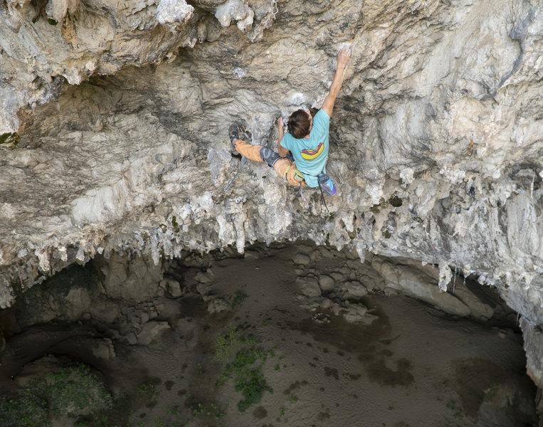 Daniel coming out toward the headwall (still in the cave)