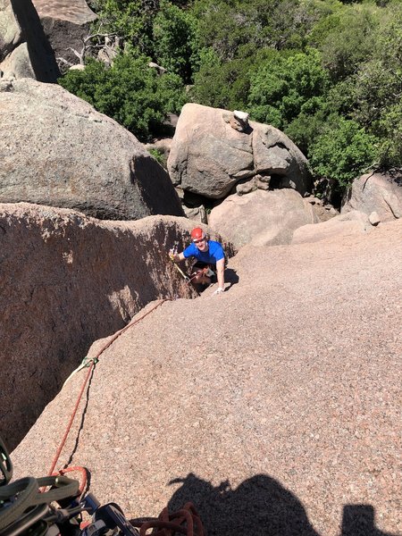 Miles following on Jack Knife before bagging it as his first trad lead.