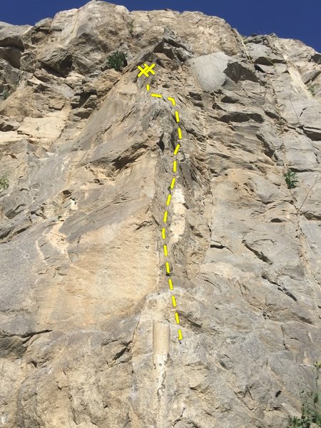 The route goes directly up the bore holes seen here, and to the left set of anchors.