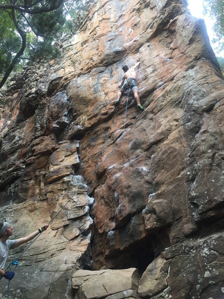 Struggling on my first day climbing outdoors :D