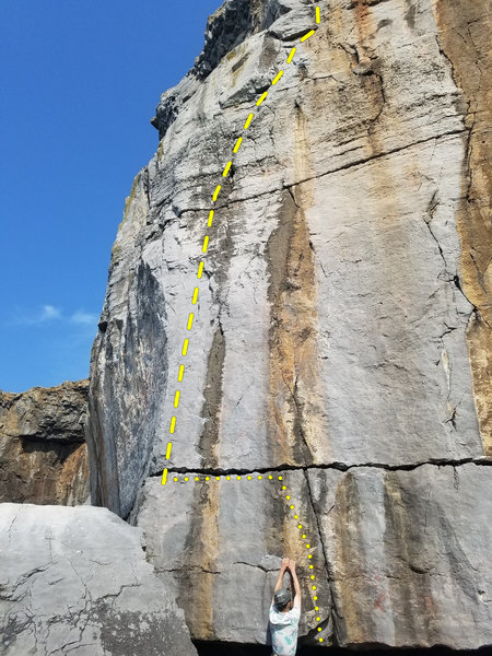 Sunlover (E3 5c). Trevallen Cliff, Pembroke
