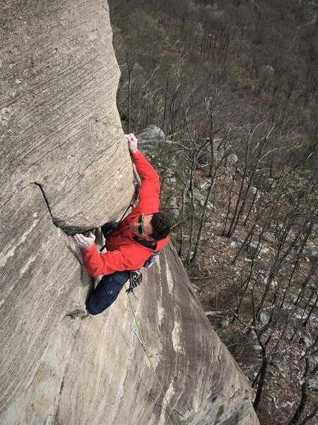 Ben entering the crux. Photo: Adam Tripp