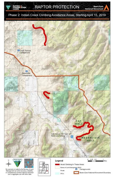 The latest climbing avoidance areas for raptor protection in Indian Creek.<br>
<br>
From Jason Byrd, Outdoor Recreation Planner, BLM.