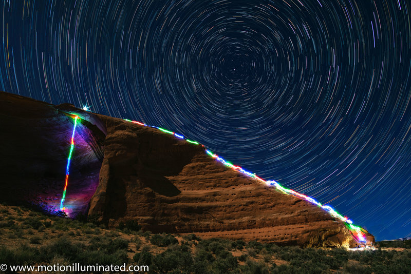 Long exposure of climbing with LEDs