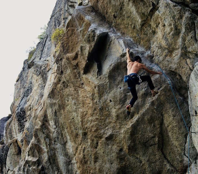Flying through the first crux.
<br>
<br>
Photo by: Andrea Bender.
