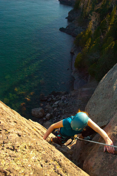 Karina Topping out Ross's Crack.
<br>
Photo: Logan Dop