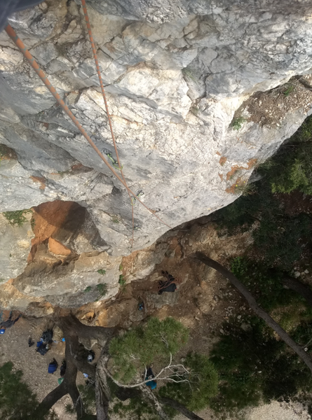 Looking down from the anchor, cave on left