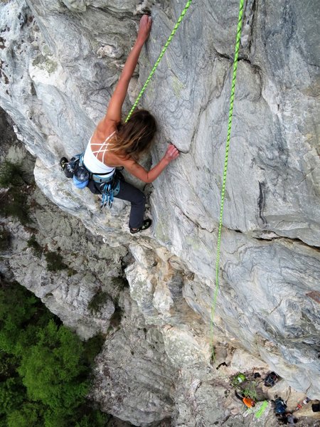 Shelley Carter cleaning the top face on Sky-Net